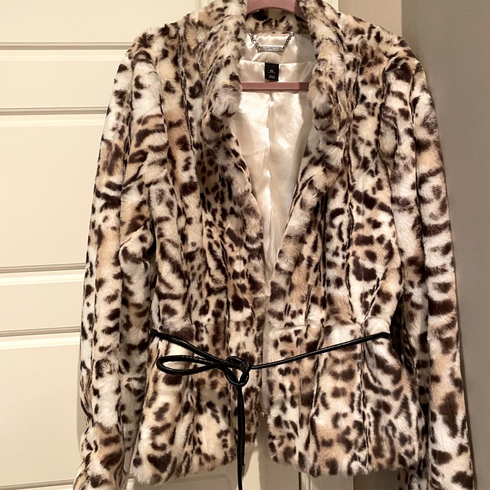 Animal print coat with leather belt